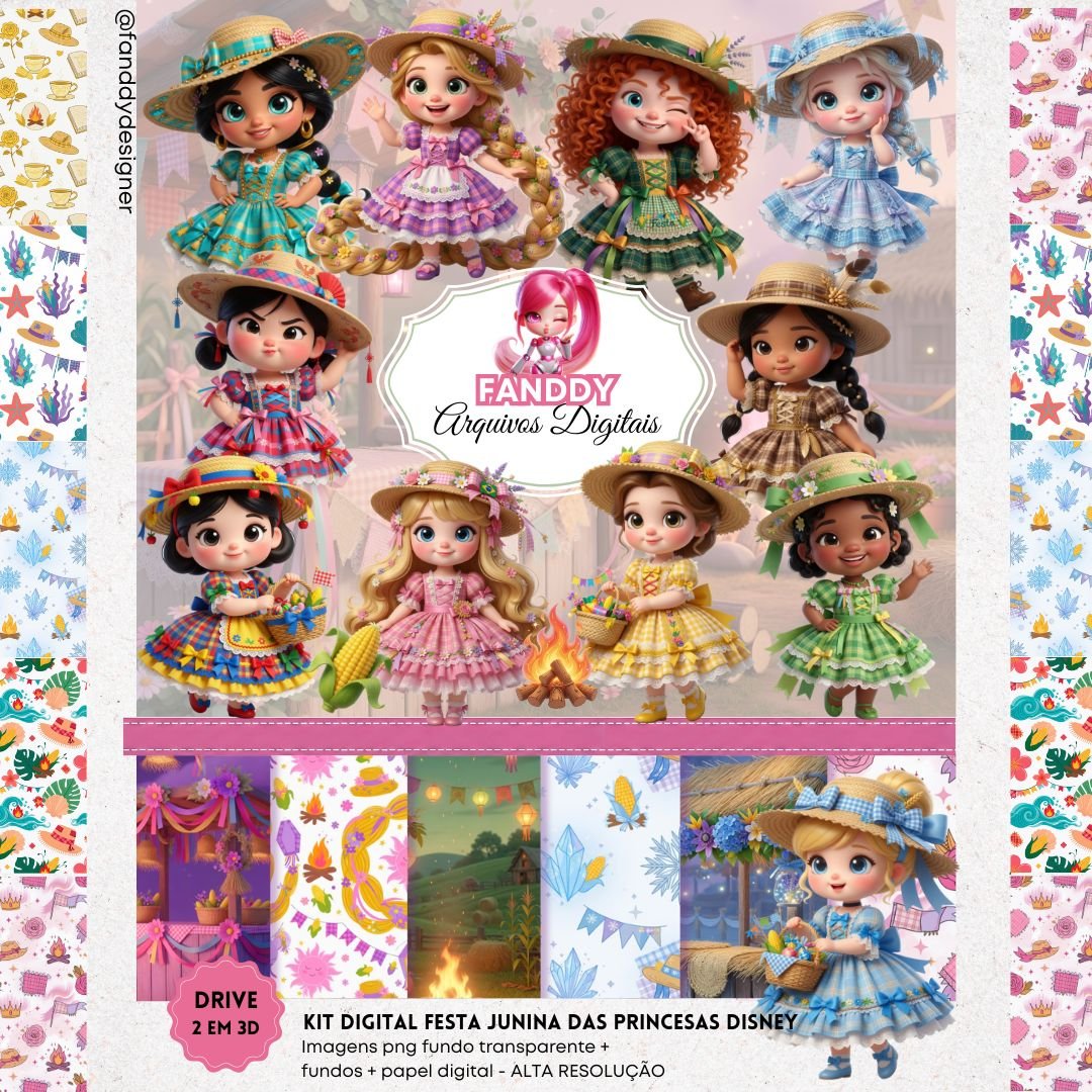 Kit Digital - Festa Junina Princesas Disney