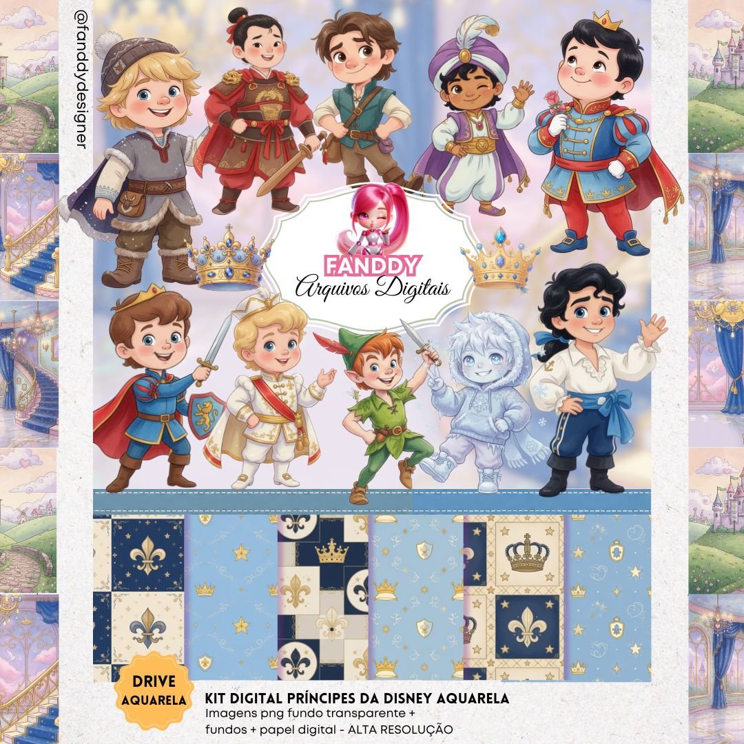 Kit Digital - Príncipes Da Disney Aquarela