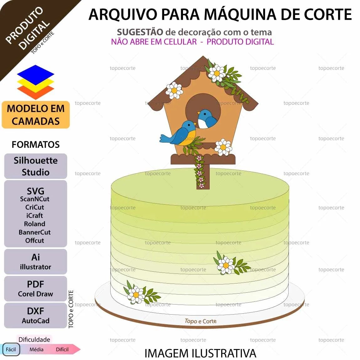Topo De Bolo Casinha Com Passarinhos