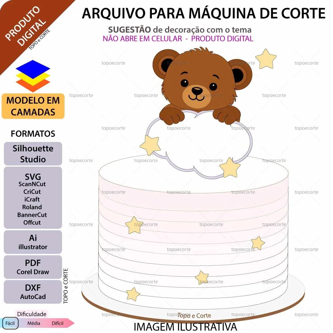 Topo De Bolo Ursinho Pendurado