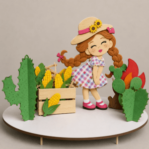 Topo De Bolo Junino Menina com Cactos