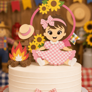 Topo De Bolo Junino - Menina com vestido Rosa