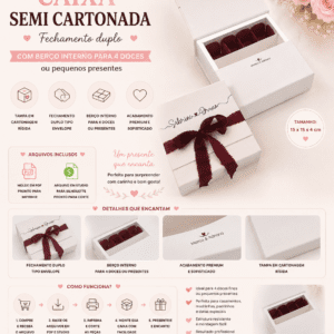 Caixa Semi Cartonada - 4 Doces e presentes - Casamento/Padrinhos
