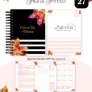 Encadernação - Coleção 2027 - Tema Floral Preto